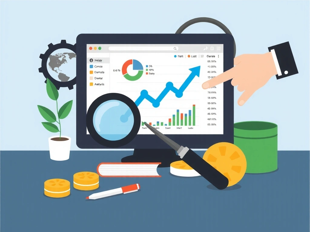 Εικονογράφηση γραφημάτων και στατιστικών που αναλύονται, συμβολίζοντας τα δεδομένα χρήσης της ιστοσελίδας.